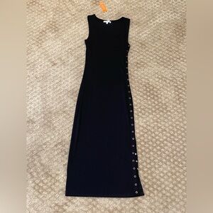 Sundry Black Maxi Dress with Side Snap Button Detail